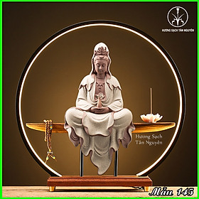 Mua Thác khói trầm hương đèn led Tân Nguyên  tượng Phật Bà Quan Âm  đèn hào quang Phật  kèm hoa sen  chuỗi hạt TK145