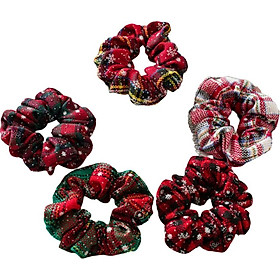 5 Miếng Giáng Sinh Scrunchies Thun Bobbles Tóc Scrunchy Tóc Dây