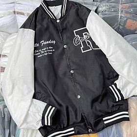 Áo Khoác Bomber Jackets Chất Dù 2 Lớp in Chữ R Phối Tay Form Rộng Unisex Nam Nữ Ulzzang KUN