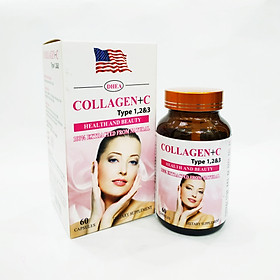 Viên Uống Bổ Sung Collagen + C Tuype 1,2&3 - Giúp Sáng Da, Đẹp Da, Mờ Vết Thâm Nám - Ngăn Ngừa Lão Hóa - Nguyên Liệu Nhập Khẩu Mỹ - Lọ 60 Viên 