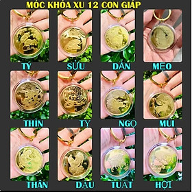 Quà tết 2023 lì xì Móc Khóa Đồng Xu 12 Con Giáp Mạ Vàng Phong Thủy May Mắn LGLSC000386
