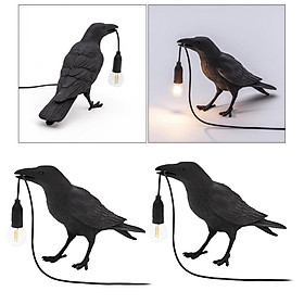 2pcs Bird Table Lamp Resin Crow Desk Lamp Bedroom Sconces Light Decoration Black