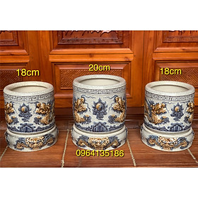 Mua Set 3 bát hương thờ cúng men rạn đắp rồng nổi gốm sứ Bát Tràng