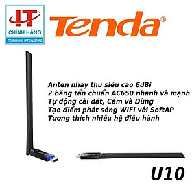 USB kết nối Wifi Tenda U10 chuẩn AC tốc độ 650Mbps - Hàng Chính Hãng Microsun Phân Phối