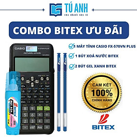 [ Combi Bitex Ưu Đãi ] - Máy Tính Khoa Học Casio FX-570VN PLUS [1] + Bút Xoá Nước Bitex [1] + Bút Gel Xanh Bitex [2]