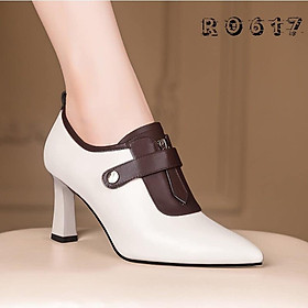 Giày boot bốt nữ cổ thấp 7 phân hàng hiệu rosata hai màu đen trắng cao cấp ro617