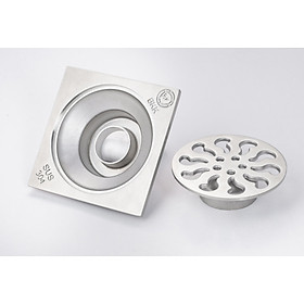 Mua Phễu thu sàn ngăn mùi Inox đúc 304 BKK-FD01 nắp tròn hoa mặt 100x100mm  phi ống 60mm