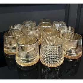 Mua Bộ 6 cốc thủy tinh vàng đế lồi cao cấp dùng uống nước hoặc rượu tây kèm giá úp hình đầu hươu ( giao hoa văn ngẫu nhiên )