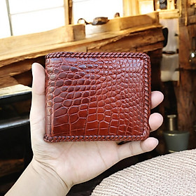 Ví Nam Da Cá Sấu. Ví 2 Mặt Đan Viền Thủ Công - Dáng Ngang Dễ Sử Dụng