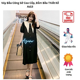 Váy Đầm Bầu Công Sở Cao Cấp Hàng Thiết Kế Azuno AZ13 Dáng Dài Qua Gối Chất Liệu Chéo Hàn Cực Mát