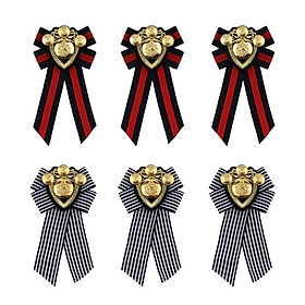 6Pcs Women's Retro Stripes Design Brooch Bow Tie Ribbon Collar Badge Jewelry