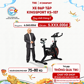Xe đạp tập KINGSPORT KS-107 khung sườn chắc chắn, chuyển động êm ái, kháng lực mạnh mẽ, cân nặng phù hợp từ dưới 75-80kg