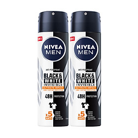 Combo 2 Xịt Ngăn Mùi NIVEA MEN Black & White Ngăn Vệt Ố Vàng Vượt Trội 5in1 (150ml) - 85388