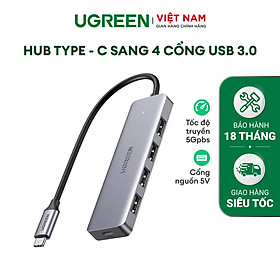 Bộ chuyển đổi USB Type-C sang Hub USB 3.0 4 cổng hỗ trợ cổng nguồn Micro USB 5V UGREEN CM164 70336 - Hàng chính hãng