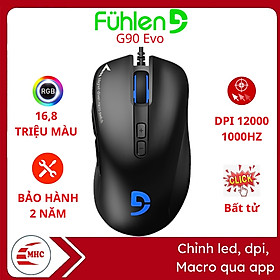 Chuột Gaming Fuhlen G90 Evo DPI 12000, Chuột chơi game có dây có app chỉnh Macro, LED và DPI- Hàng chính hãng