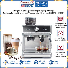 Máy pha cà phê Espresso chuyên nghiệp 3 trong 1 thương hiệu cao cấp HiBREW CM5020, công suất 1550W, áp suất 20bar - Hàng chính hãng