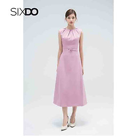 Đầm sát nách xếp ly viền cổ kèm đai SIXDO