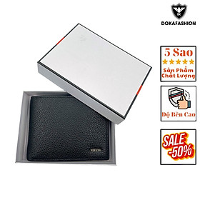 Ví da nam ngang gấp màu đen trơn Dokafashion DVD1