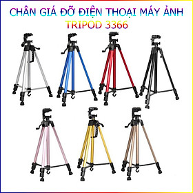 Hình ảnh Chân Giá Đỡ Điện Thoại, Máy Ảnh Tripod 3366 Cao 140cm Kèm Đầu Kẹp Và Túi Đựng