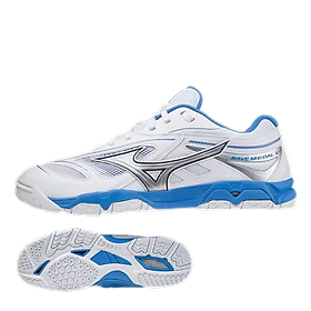 Hình ảnh Giày Bóng Bàn Mizuno Wave Medal 6 Trắng Xanh - Đế Cao Su Chống Trơn - Da Mềm Mang Xui Êm