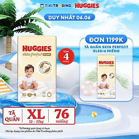 Tã quần Huggies Skin Perfect Mega Jumbo XL72+4 miếng với 2 vùng thấm giảm kích ứng da