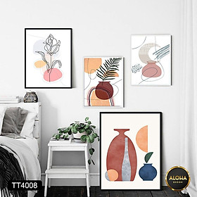 Mua Set 4 tranh treo tường phòng khách Mininalist tông cam nâu tối giản - Tranh treo tường decor phòng ngủ tặng kèm khung