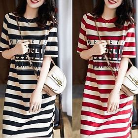 Đầm Nữ Dáng Suông Cổ Tròn Tay Ngắn Họa Tiết Sọc Ngang Xinh Xắn - MSP D04