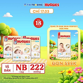 Combo 3 gói Tã/bỉm dán sơ sinh Huggies Skin Perfect NB 70+4 miếng với 2 vùng thấm giảm kích ứng da