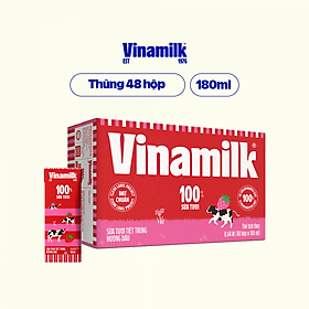 Thùng 48 Hộp Sữa Tươi Tiệt Trùng Vinamilk 100% Hương Dâu (180ml)