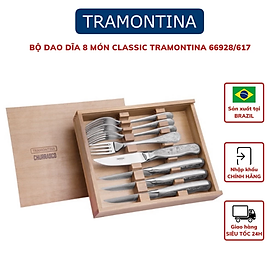 Bộ Dao Dĩa Ăn Bít Tết Tramontina Classic 8 Món Cán Khắc Cao Cấp Dày Dặn Sáng Bóng Sx Brazil 66928