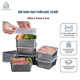 Hộp Đựng Thực Phẩm Inox Để Tủ Lạnh Có Nắp Đậy Đa Năng Tiện Lợi- Có 2 Size 13.5x10.5x5.8 cm và 20x5,5x25cm - Khay Inox 304 Chống Gỉ - Hàng Chính Hãng MINIIN