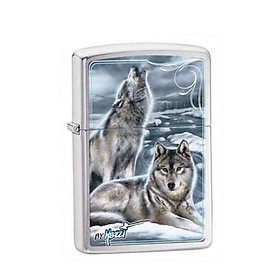 Bật Lửa Zippo Mazzi Howling Wolves Brushed Chrome Chính Hãng Usa