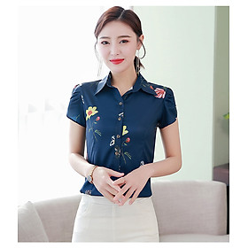 Áo Sơ mi nữ Haint Boutique thiết kế áo công sở hoa lá tay búp sen HB97