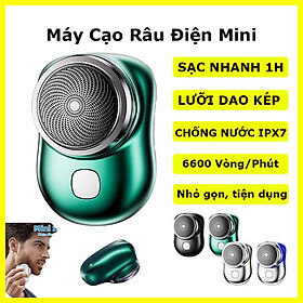 Máy cạo râu điện mini cầm tay 6 lưỡi dao kép chống nước IPX7, dao cạo râu điện cho nam nhỏ gọn sạc điện Type-C - SHAVER