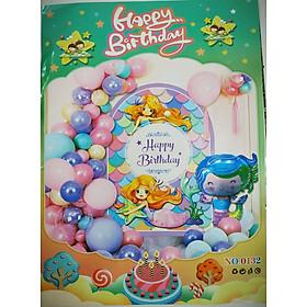 Set bong bóng trang trí sinh nhật, sự kiện cho bé chủ đề Nàng tiên cá (tặng kèm phụ kiện treo bóng)