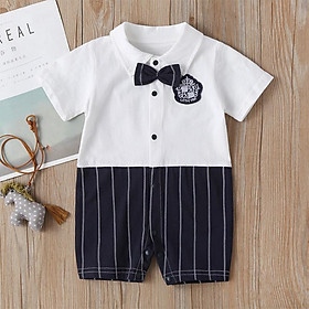 Sơ Sinh Bé Trai Liền Quần Mùa Xuân 2020 Tay Dài Bowtie Phong Cách Quần Áo Nhỏ Nhẹ Nhàng Man Cho Bé Áo Liền Quần - 3M