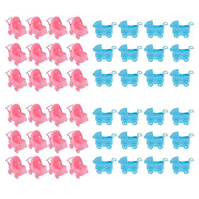 48pcs Plastic Baby Carriage Baby Shower Favor Figurine 3" Pink+Blue