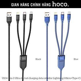 Mua Cáp sạc nhanh 3 đầu 6A 66W bọc dù Hoco U104 1m2  dây sạc lõi hợp kim nhôm hàng chính hãng