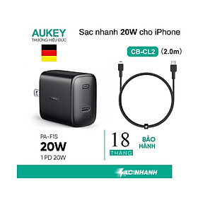 Mua Combo Sạc Nhanh Aukey PA-F1S Power Delivery 20W - Cáp Sạc Nhanh USB-C to Lightning Aukey CB-CL2 2M - Hàng Chính Hãng