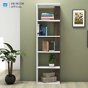 Kệ Sách Gỗ 5 Tầng Màu Trắng Xanh Rêu SIB Decor Có Pát Chống Đổ Ngã An Toàn, Kích Thước 155 x 46.8 x 23.7cm