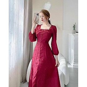 Đầm Maru màu đỏ dáng dài cột nơ dễ thương duyên dáng
