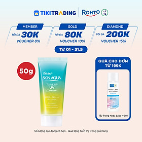 Kem chống nắng nâng tông Skin Aqua Tone up Mint Green cho da trắng có khuyết điểm đỏ, dạng tinh chất Sunplay Skin Aqua Tone Up UV Essence Mint Green SPF 50+ PA++++ 50g