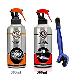 Combo chai bảo dưỡng sên Megacools Chain Lube 300ml và xịt vệ sinh sên Megacools tặng bàn chải 3D