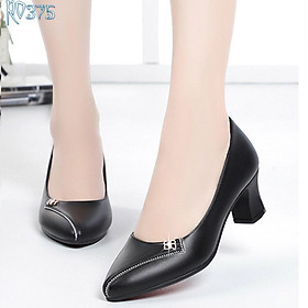 Giày cao gót nữ đẹp đế vuông 5 phân hàng hiệu rosata ba màu đen đỏ kem ro375 - Đen - 38