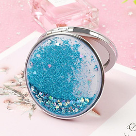 Gương Mini Tròn Gấp Gọn 2 Mặt Rắc Kim Tuyến ( màu ngẫu nhiên)