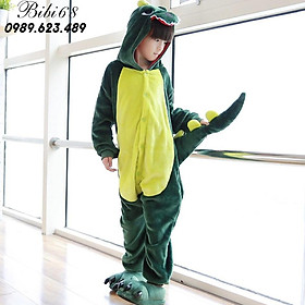 Bộ Đồ Khủng Long xanh liền thân lông mịn Pijama dành Cho Người Lớn và Trẻ Em Hoạt hình Cosplay Kigurumi Onesie