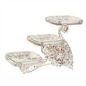 Đĩa 3 tầng khảm đá Hoàng Gia hình Thuyền | KỆ ĐỂ BÁNH HOA QUẢ 3 TẦNG HÌNH THUYỀN VUÔNG CHẤT LIỆU HỢP KIM ĐĨA KÍNH