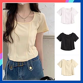 Áo croptop nữ tay ngắn ôm body vải cotton thoáng mát áo thun croptop bigsize cổ vuông phù hợp mặc nhà đi du lịch đi dạo