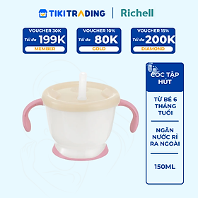 Cốc tập hút, tập uống 3 giai đoạn cho bé RICHELL Nhật AQ phiên bản châu Á | Baby 6m+ 150ml - Hồng