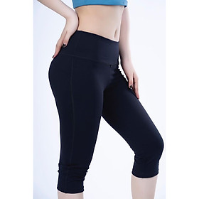 Quần lửng legging thể thao nữ trơn chỉ nổi nâng mông màu Đen - QL502